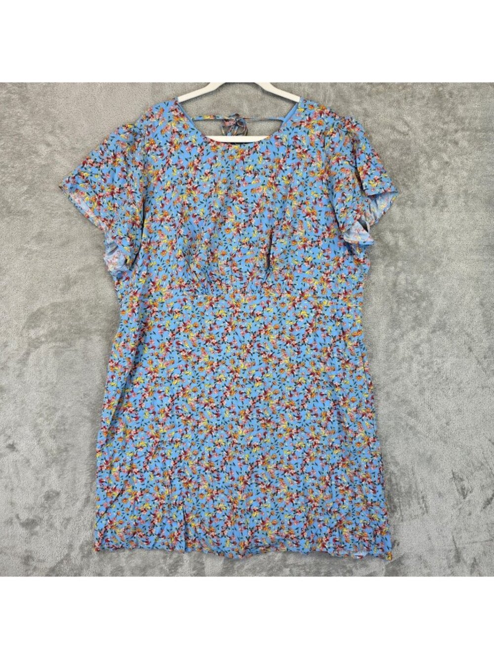 LOFT Dress Womens 18 Plus Blue Floral Flutter Sleeve Fit & Flare Lined